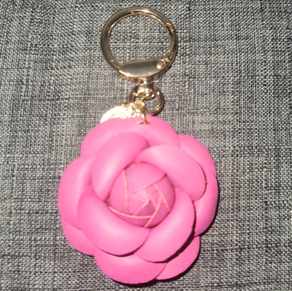 Handmade Other - Handmade Hot Pink Flower Keychain w/ Coin Charm – Unique & Giftable